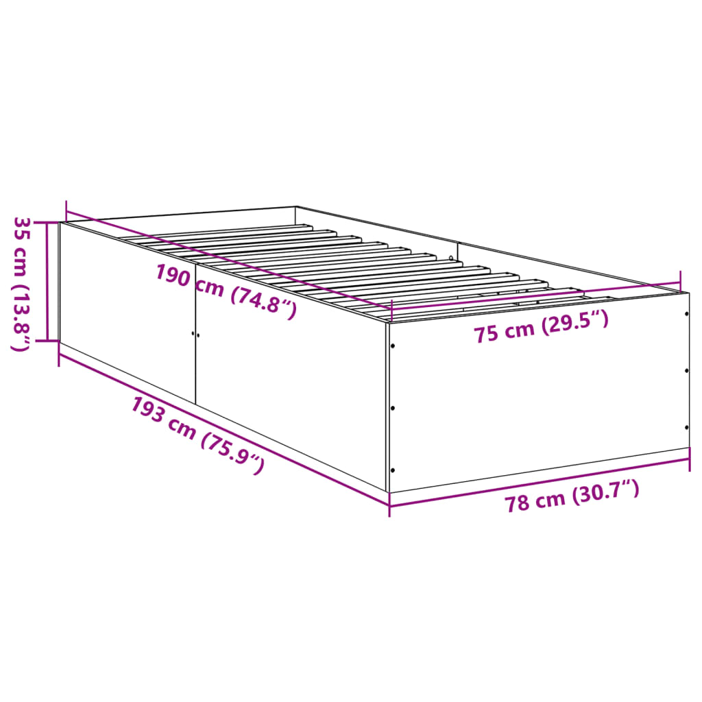 Bedframe zonder matras hout gerookt eikenkleurig 75x190 cm is nu te koop bij PeponiXL, paradijselijk wonen!