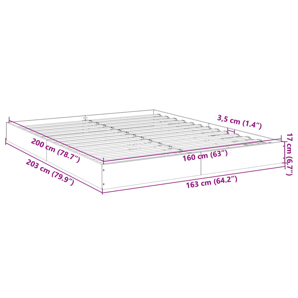 Bedframe zonder matras 160x200 cm spaanplaat grijs Sonoma is nu te koop bij PeponiXL, paradijselijk wonen!