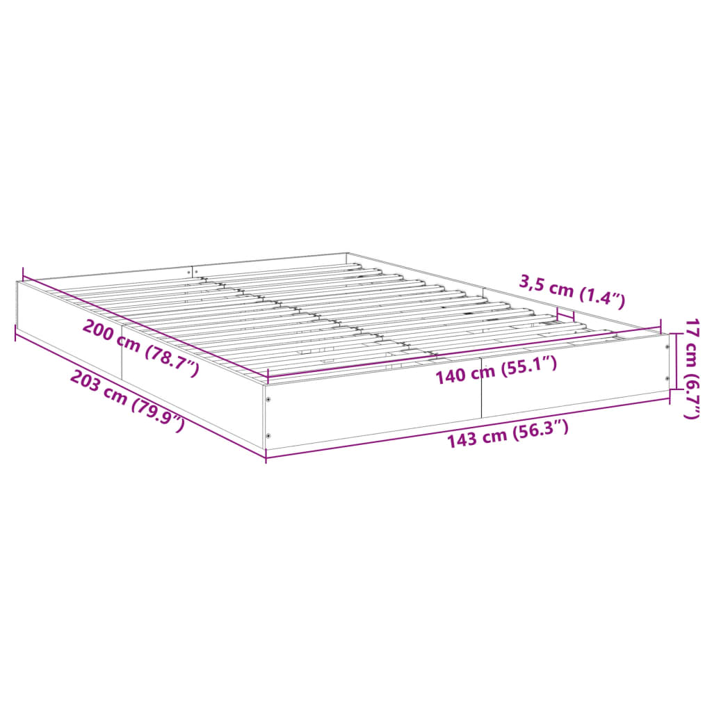 Bedframe zonder matras hout sonoma eikenkleurig 140x200 cm is nu te koop bij PeponiXL, paradijselijk wonen!