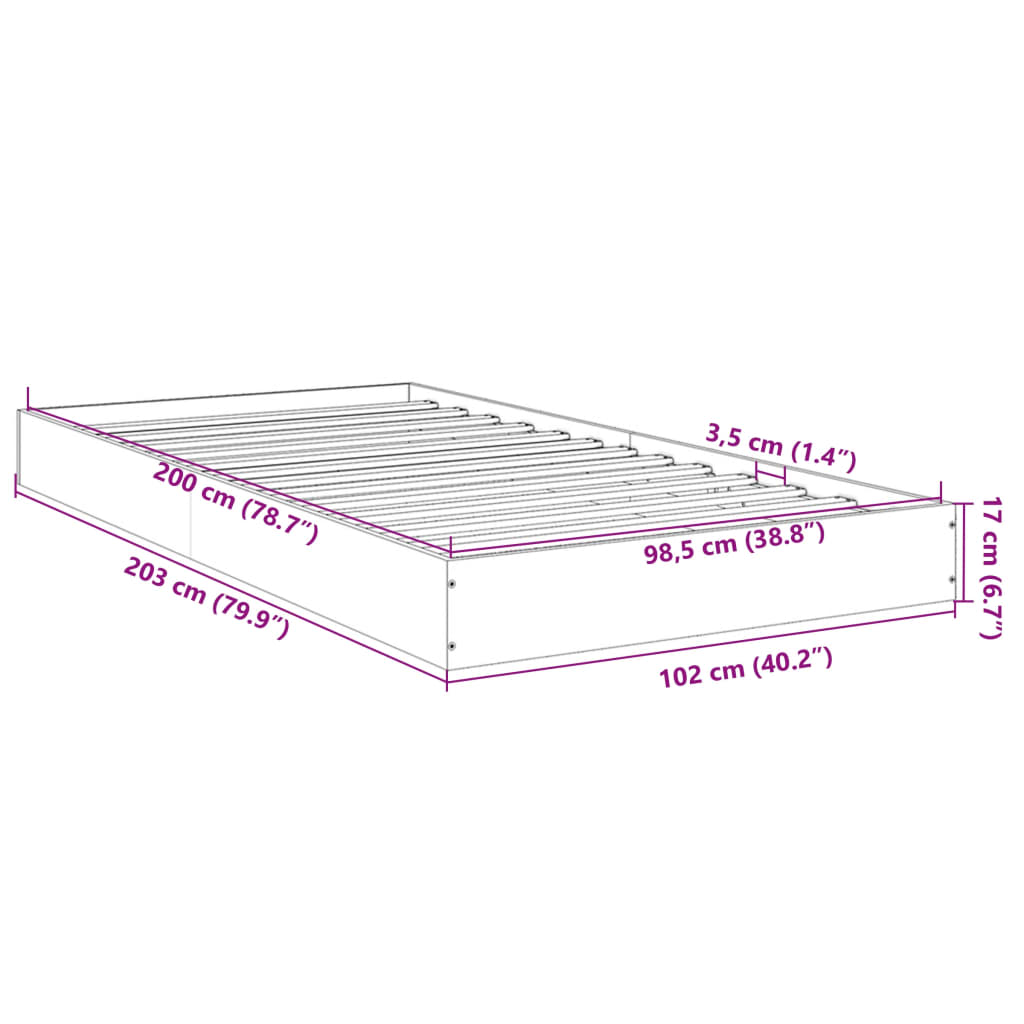 Bedframe bewerkt hout grijs sonoma eikenkleurig 100x200 cm is nu te koop bij PeponiXL, paradijselijk wonen!
