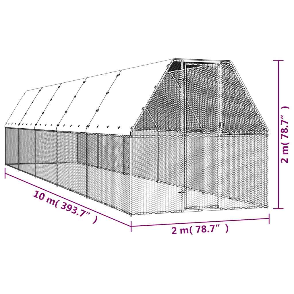 Kippenhok 2x10x2 m gegalvaniseerd staal