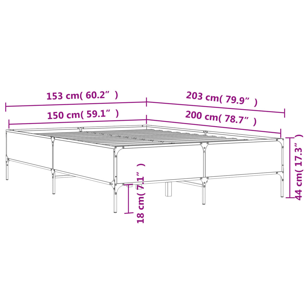 Bedframe bewerkt hout metaal gerookt eikenkleurig 150x200 cm is nu te koop bij PeponiXL, paradijselijk wonen!