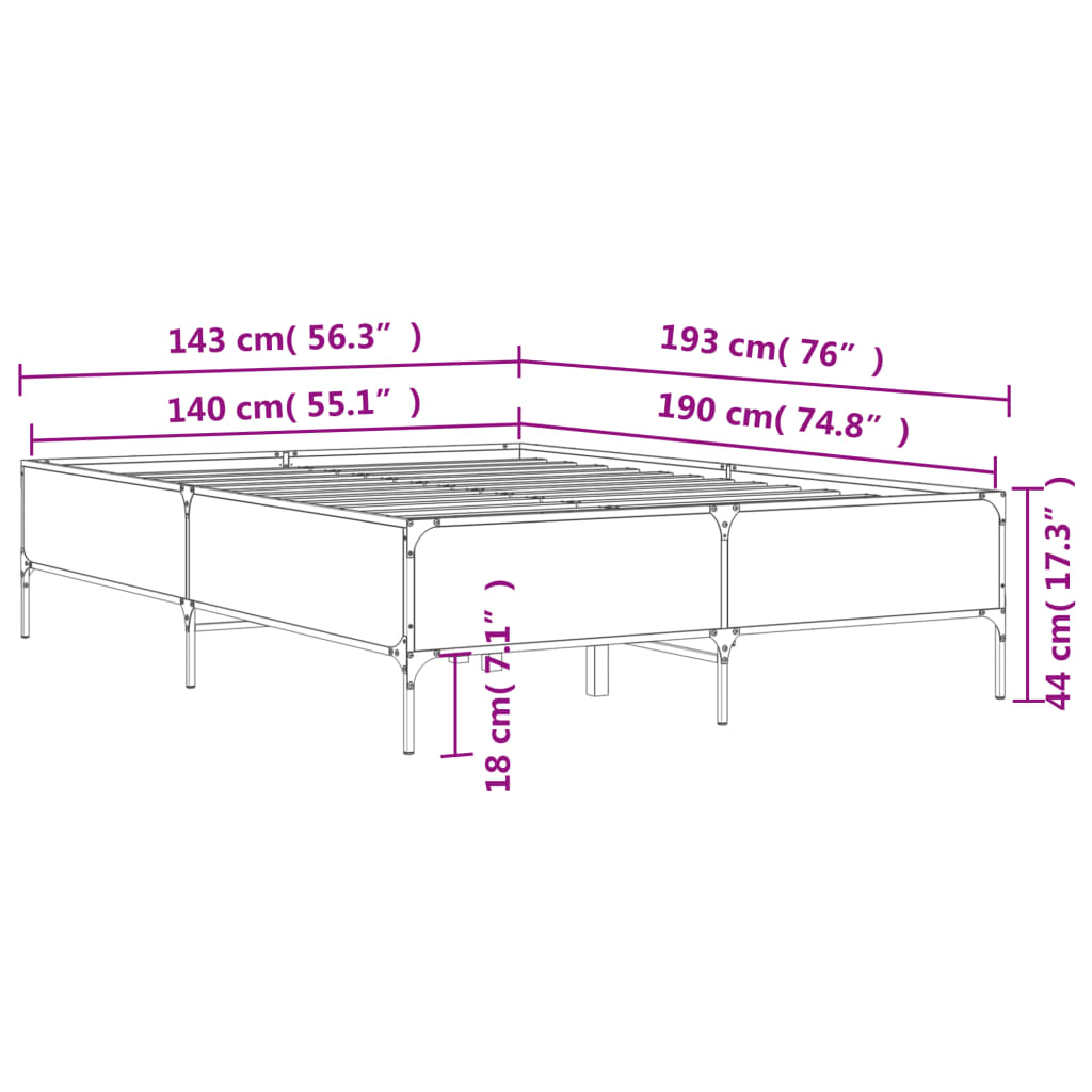 Bedframe bewerkt hout metaal bruin eikenkleur 140x190 cm is nu te koop bij PeponiXL, paradijselijk wonen!