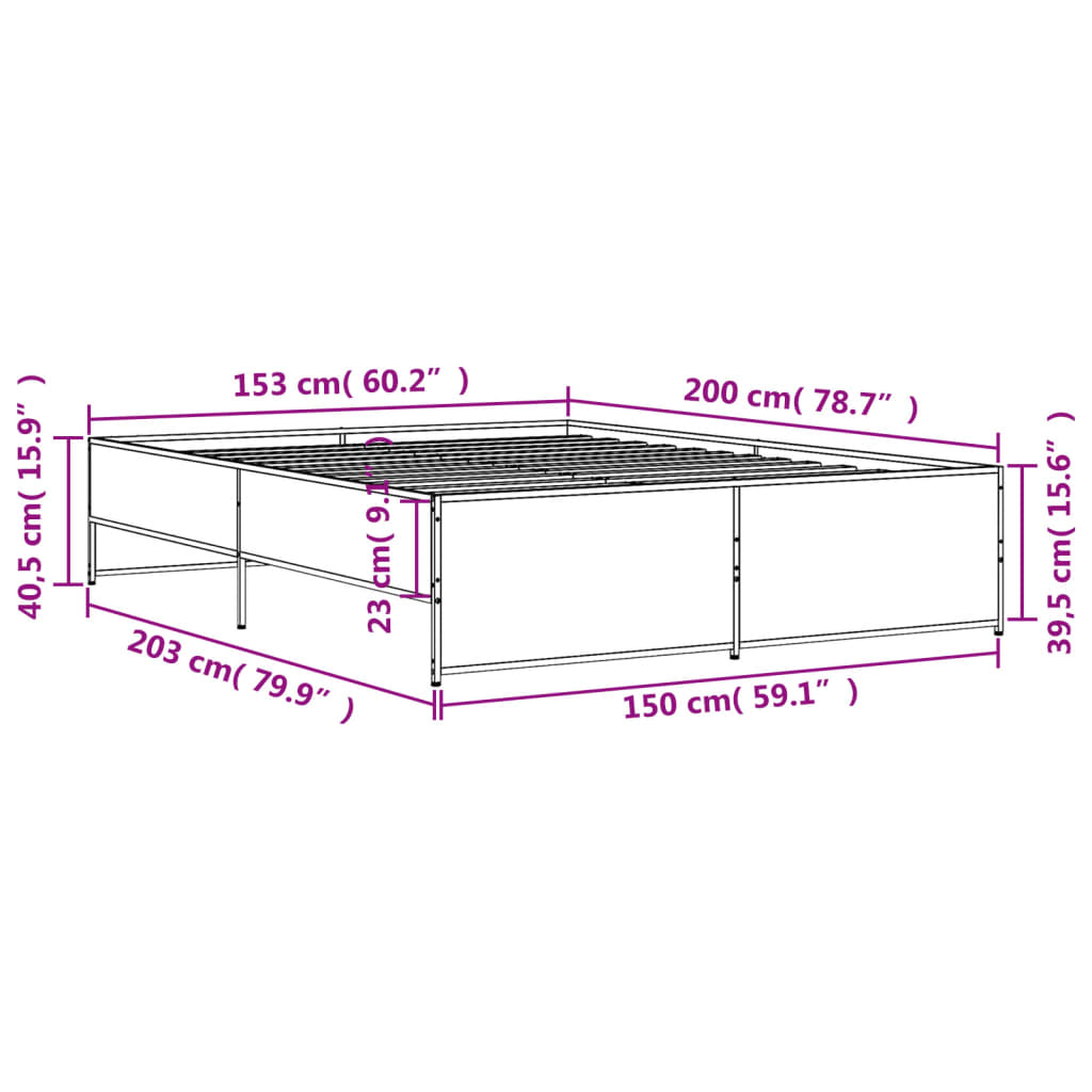 Bedframe bewerkt hout metaal sonoma eikenkleurig 150x200 cm is nu te koop bij PeponiXL, paradijselijk wonen!