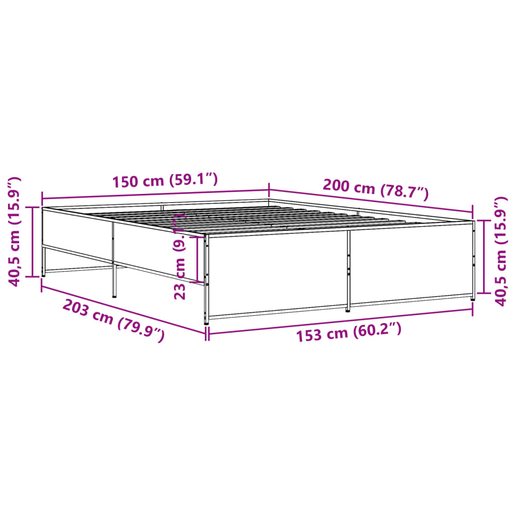 Bedframe bewerkt hout metaal bruin eikenkleur 150x200 cm is nu te koop bij PeponiXL, paradijselijk wonen!