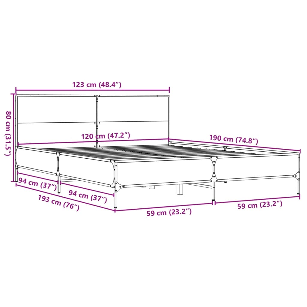 Bedframe bewerkt hout metaal zwart 120x190 cm is nu te koop bij PeponiXL, paradijselijk wonen!
