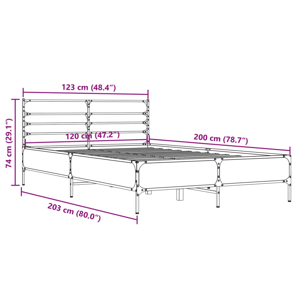 Bedframe bewerkt hout metaal grijs sonoma eiken 120x200 cm is nu te koop bij PeponiXL, paradijselijk wonen!