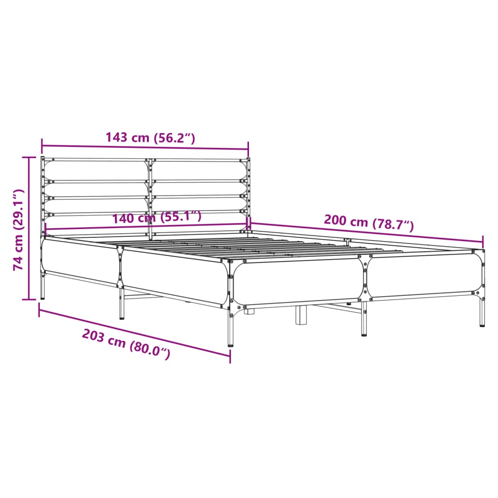 Bedframe bewerkt hout metaal bruin eikenkleur 140x200 cm is nu te koop bij PeponiXL, paradijselijk wonen!
