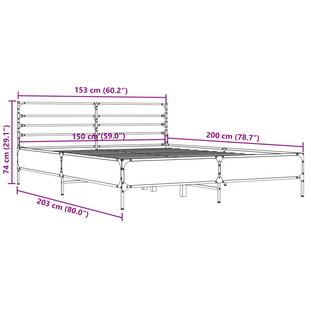 Bedframe bewerkt hout metaal gerookt eikenkleurig 150x200 cm is nu te koop bij PeponiXL, paradijselijk wonen!