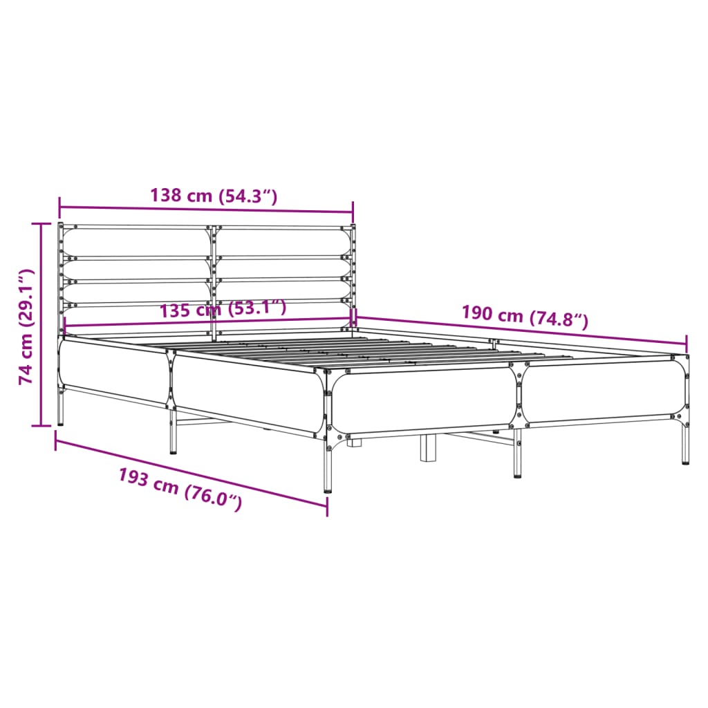 Bedframe bewerkt hout metaal gerookt eikenkleurig 135x190 cm is nu te koop bij PeponiXL, paradijselijk wonen!