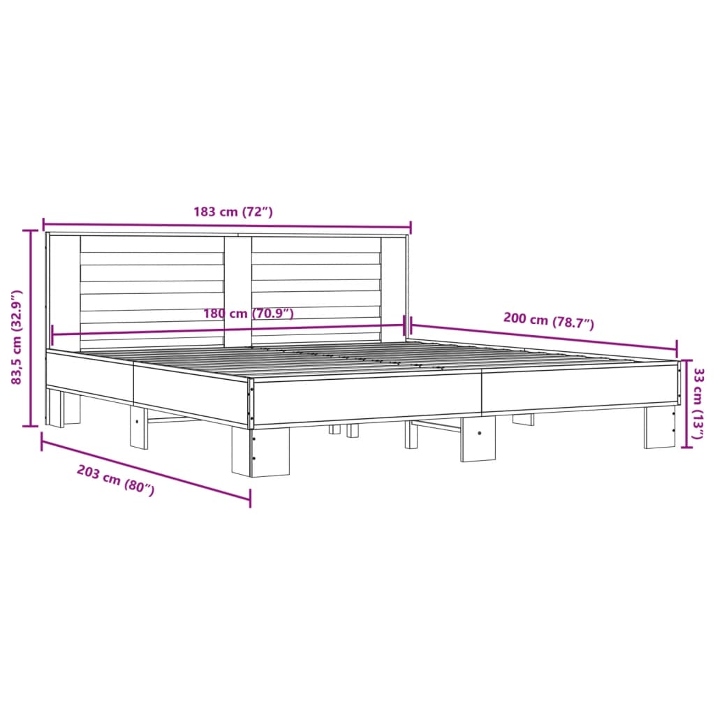 Bedframe bewerkt hout metaal zwart 180x200 cm is nu te koop bij PeponiXL, paradijselijk wonen!