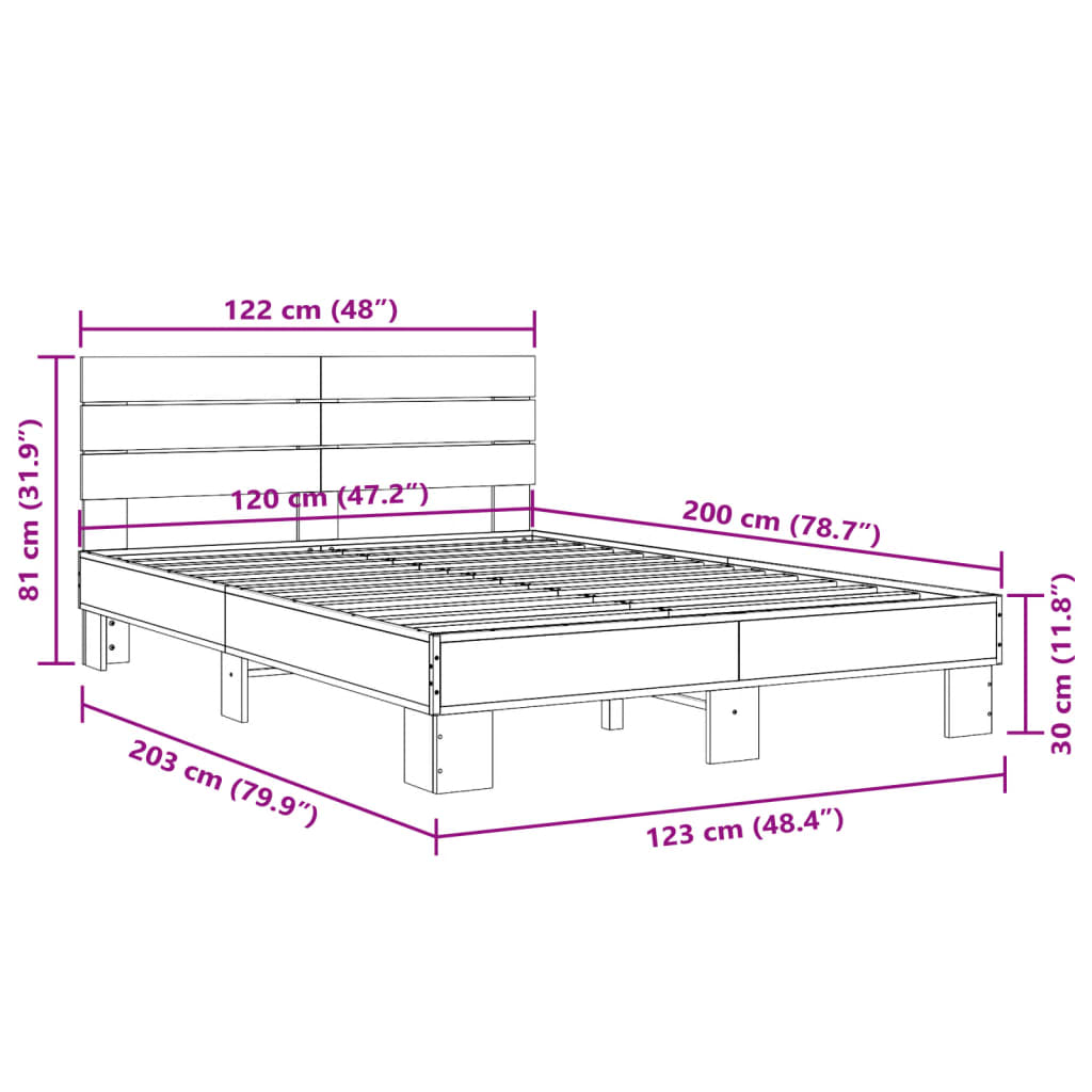 Bedframe bewerkt hout metaal gerookt eikenkleurig 120x200 cm is nu te koop bij PeponiXL, paradijselijk wonen!