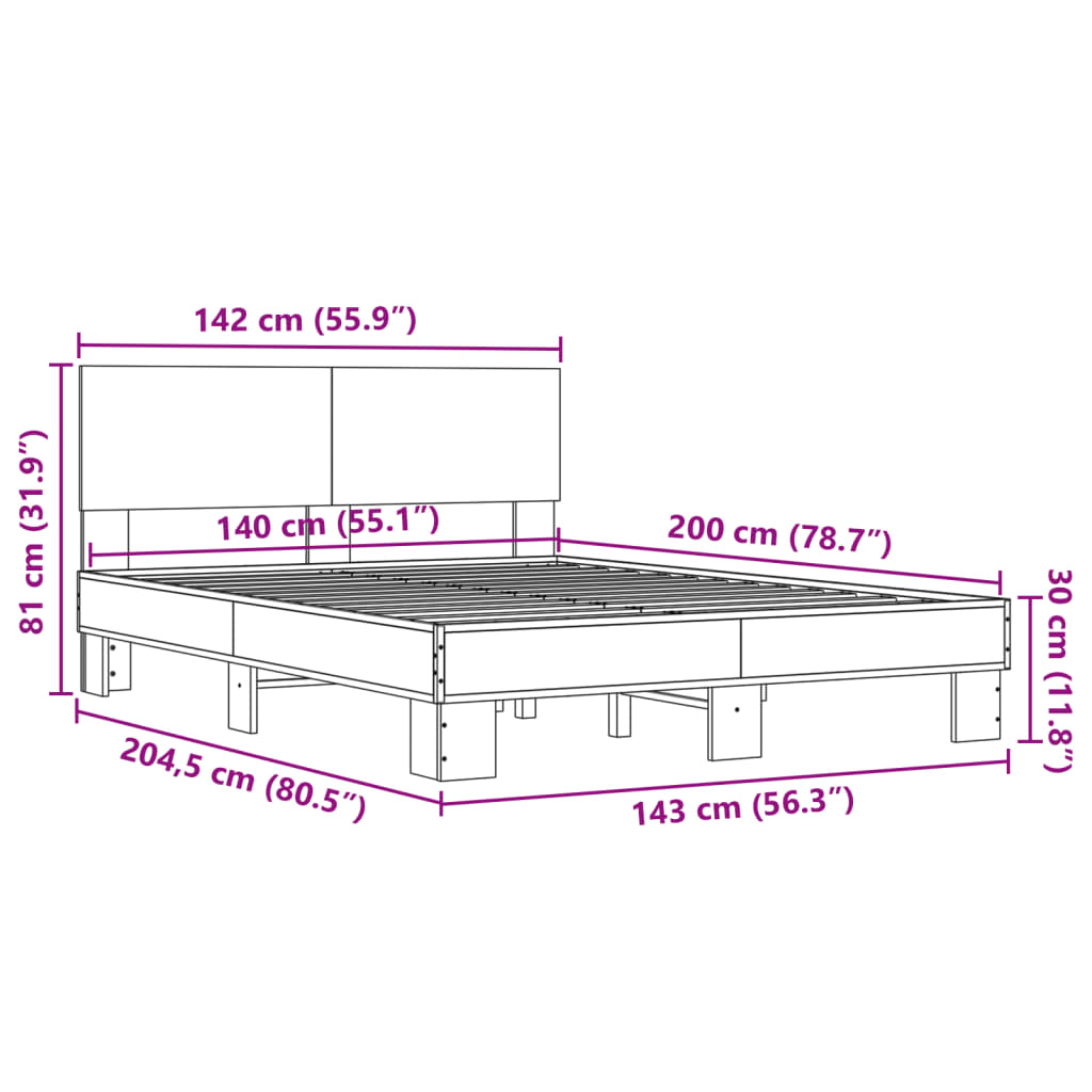 Bedframe bewerkt hout metaal bruin eikenkleur 140x200 cm is nu te koop bij PeponiXL, paradijselijk wonen!