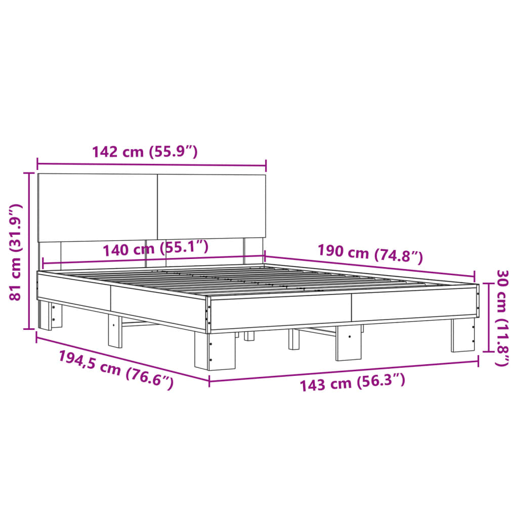 Bedframe LED bewerkt hout metaal zwart 140x190 cm is nu te koop bij PeponiXL, paradijselijk wonen!