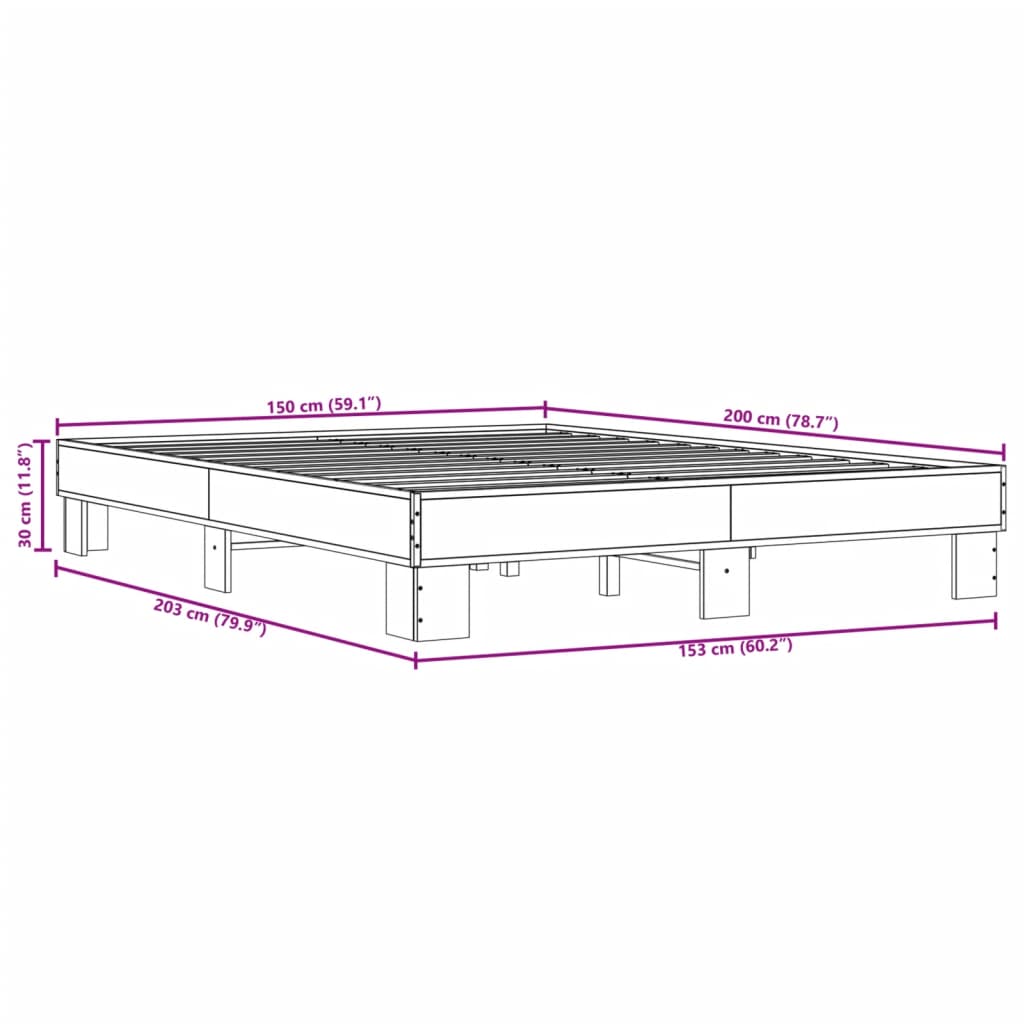 Bedframe bewerkt hout metaal zwart 150x200 cm is nu te koop bij PeponiXL, paradijselijk wonen!