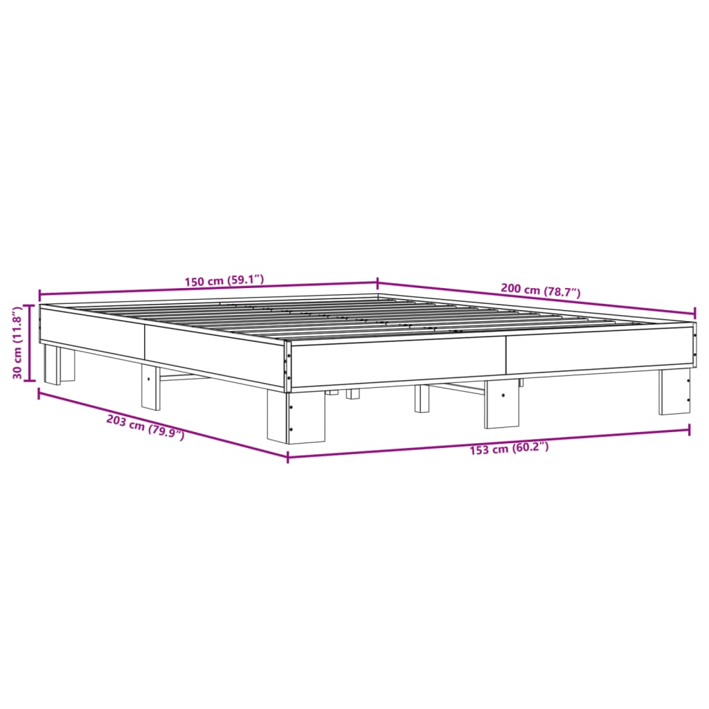 Bedframe bewerkt hout metaal sonoma eikenkleurig 150x200 cm is nu te koop bij PeponiXL, paradijselijk wonen!