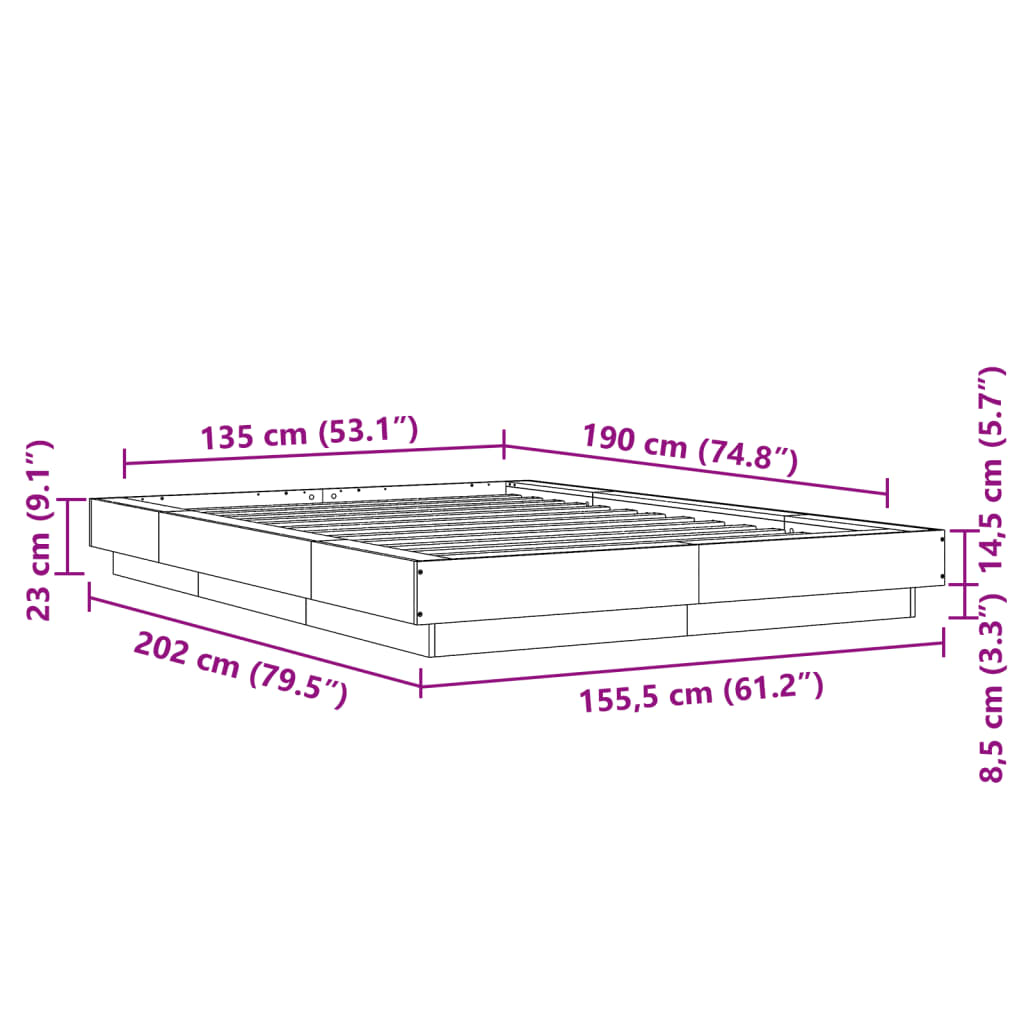 Bedframe bewerkt hout sonoma eikenkleurig 135x190 cm is nu te koop bij PeponiXL, paradijselijk wonen!