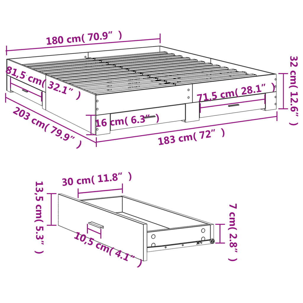 Bedframe met lades bewerkt hout betongrijs 180x200 cm is nu te koop bij PeponiXL, paradijselijk wonen!