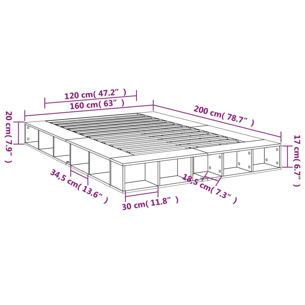 Bedframe bewerkt hout sonoma eikenkleurig 160x200 cm is nu te koop bij PeponiXL, paradijselijk wonen!