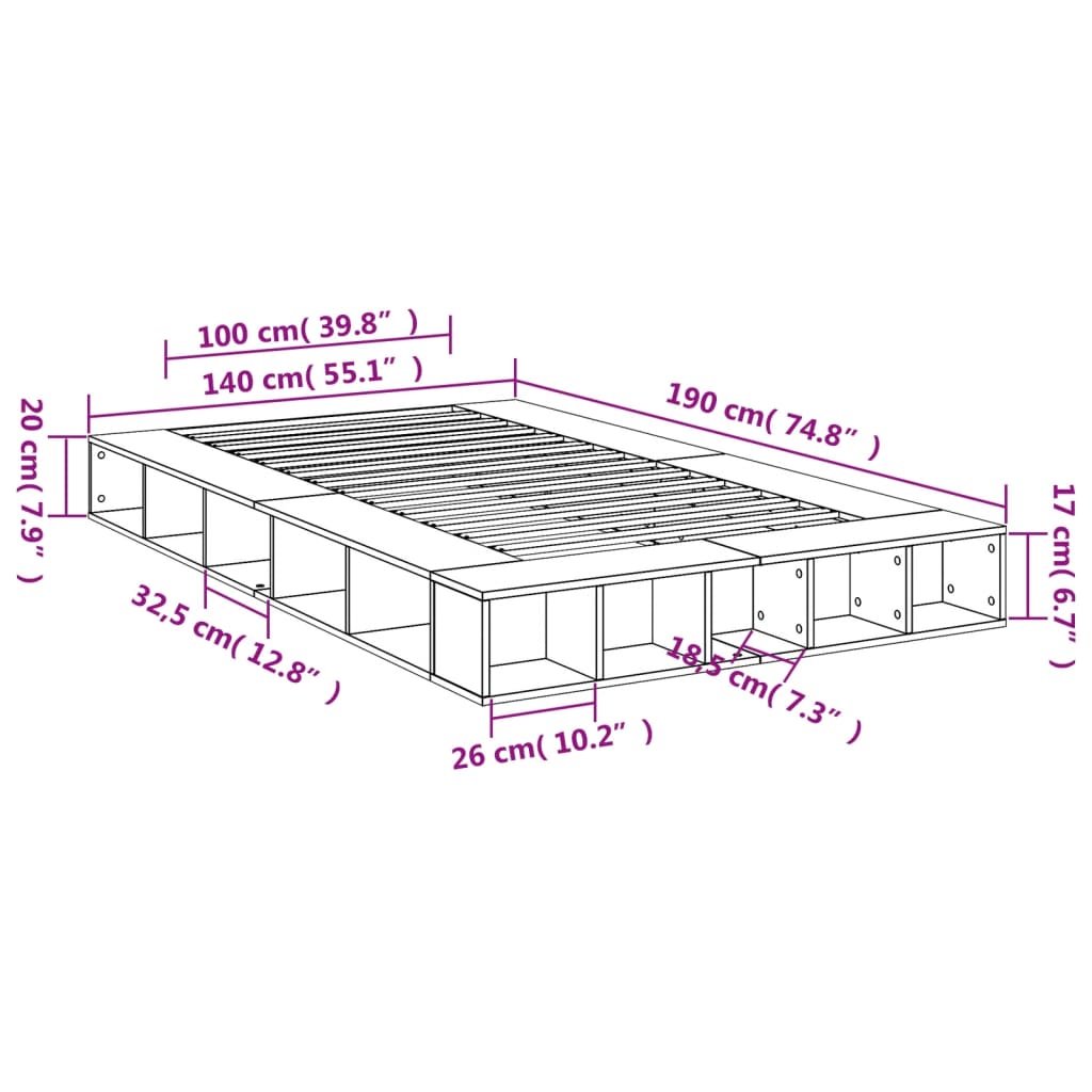 Bedframe bewerkt hout grijs sonoma eikenkleurig 140x190 cm is nu te koop bij PeponiXL, paradijselijk wonen!