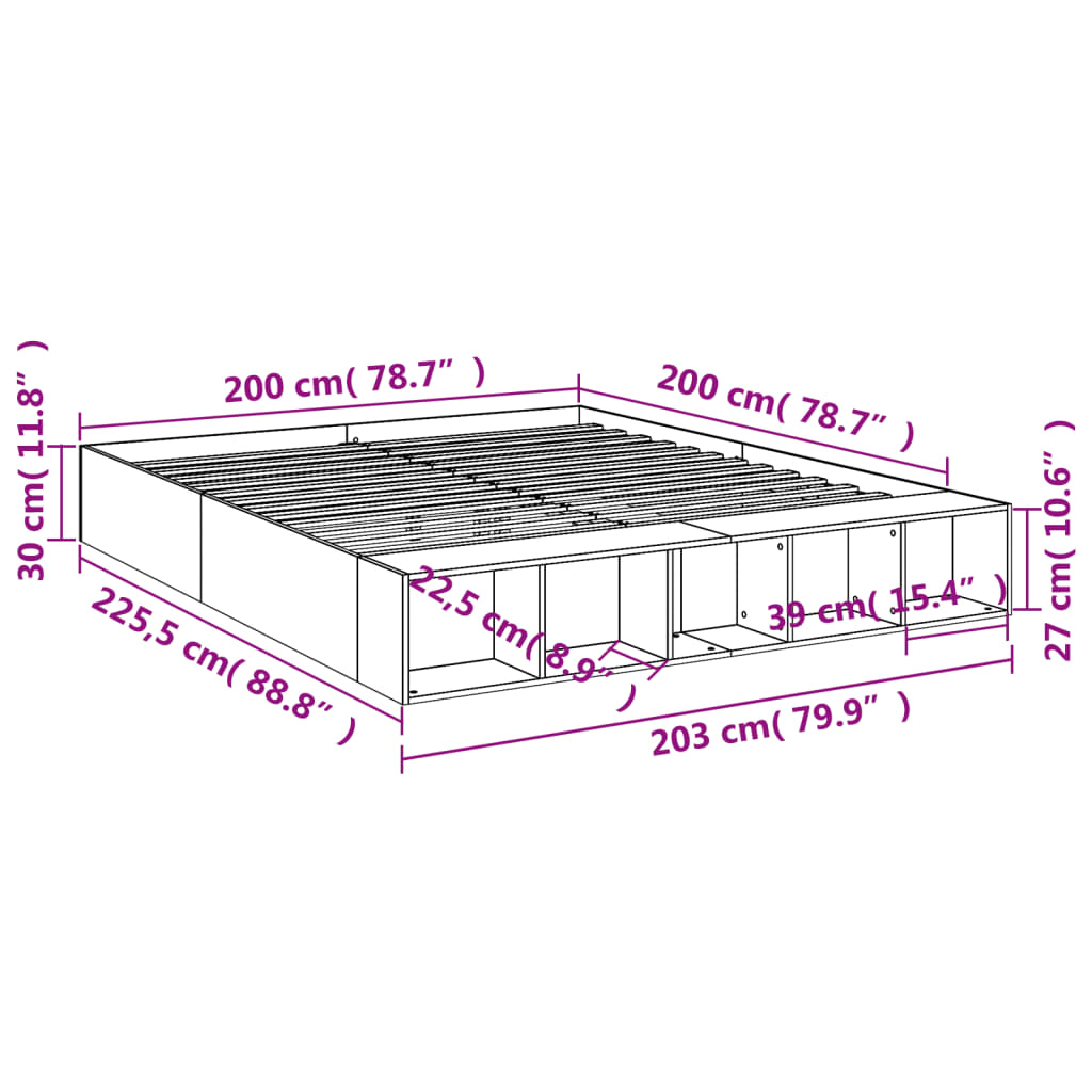 Bedframe bewerkt hout grijs sonoma eikenkleurig 200x200 cm is nu te koop bij PeponiXL, paradijselijk wonen!