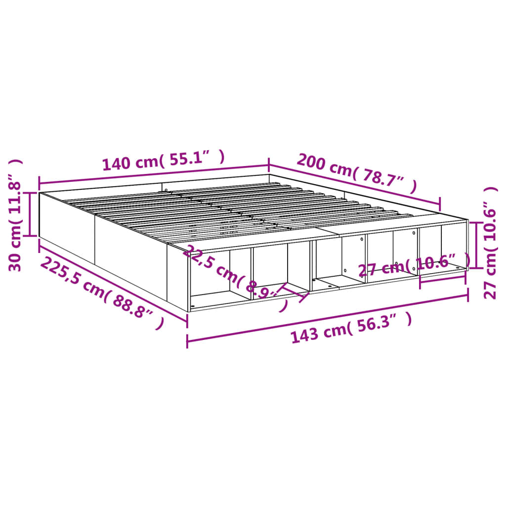 Bedframe bewerkt hout grijs sonoma eikenkleurig 140x200 cm is nu te koop bij PeponiXL, paradijselijk wonen!