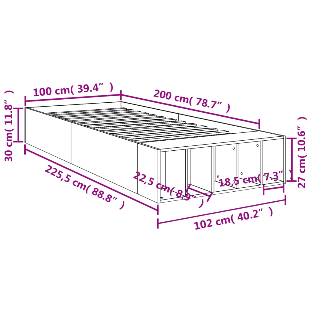 Bedframe bewerkt hout grijs sonoma eikenkleurig 100x200 cm is nu te koop bij PeponiXL, paradijselijk wonen!