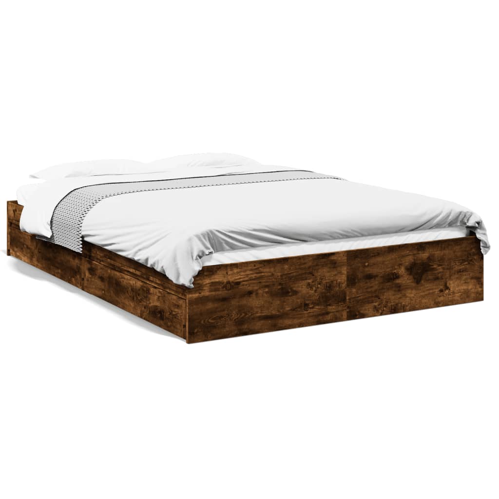 Bedframe met lades bewerkt hout gerookt eikenkleurig 160x200 cm Bedframe met lades bewerkt hout gerookt eikenkleurig 160x200 cm
