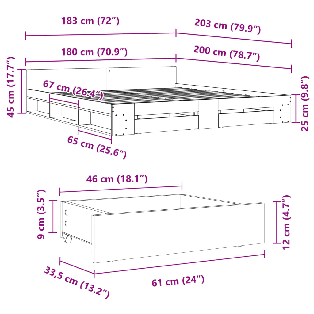 Bedframe met lades bewerkt hout betongrijs 180x200 cm is nu te koop bij PeponiXL, paradijselijk wonen!