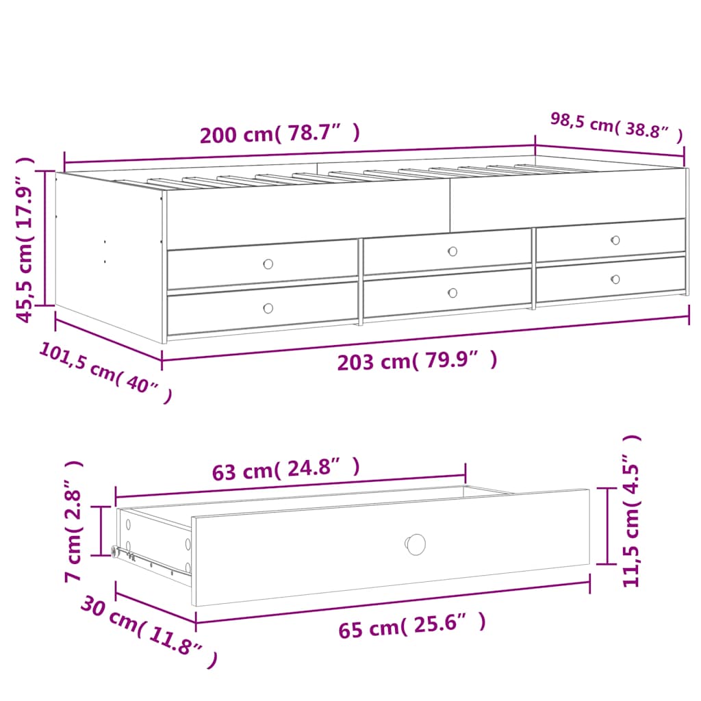 Slaapbank met lades zonder matras 100x200 cm grijs sonoma eiken is nu te koop bij PeponiXL, paradijselijk wonen!