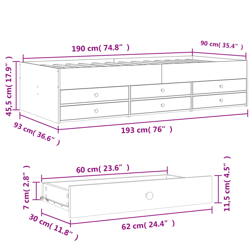 Slaapbank met lades zonder matras 90x190 cm wit is nu te koop bij PeponiXL, paradijselijk wonen!