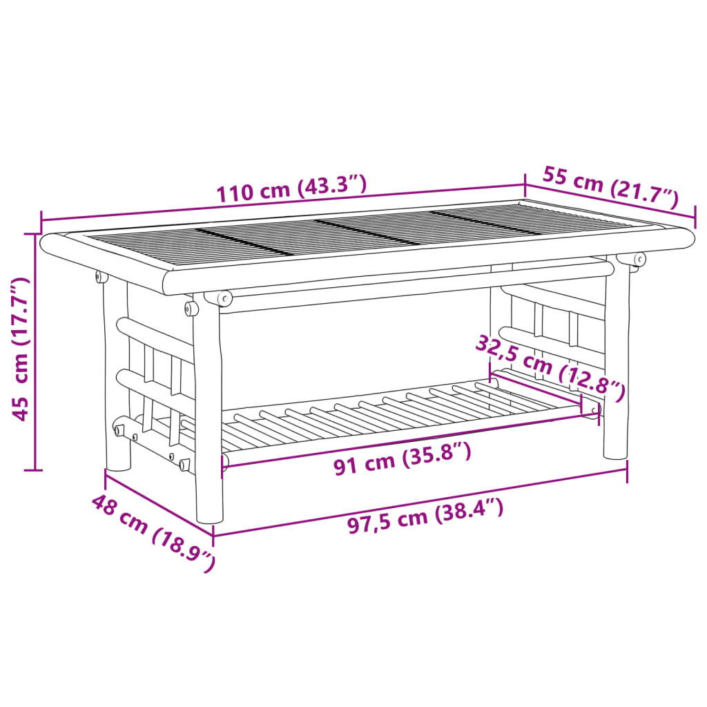 Salontafel 110x55x45 cm bamboe is nu te koop bij PeponiXL, paradijselijk wonen!