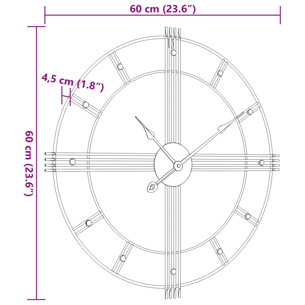 Wandklok Ø60 cm ijzer zwart is nu te koop bij PeponiXL, paradijselijk wonen!