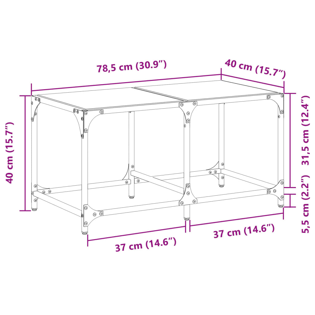 Salontafel met transparant glazen blad 78,5x40x40 cm staal is nu te koop bij PeponiXL, paradijselijk wonen!