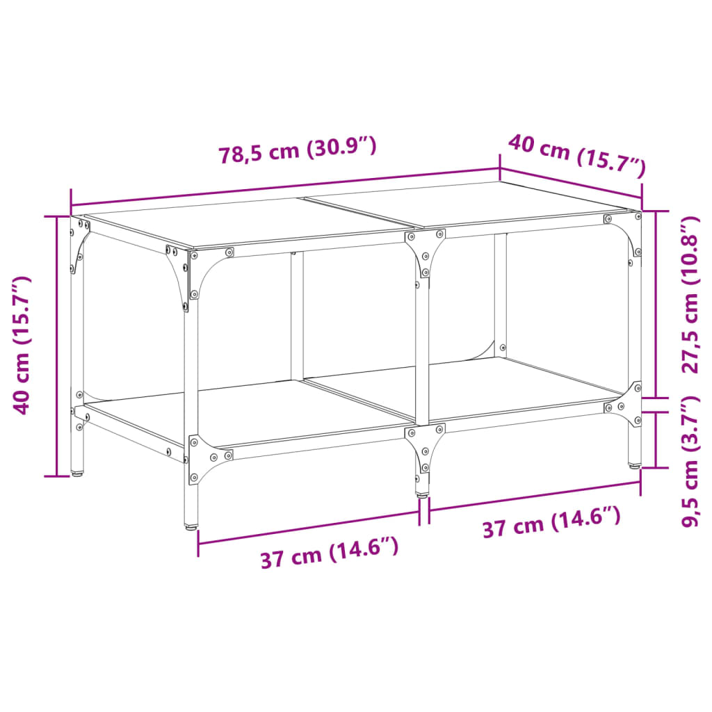 Salontafel met zwart glazen blad 78,5x40x40 cm staal is nu te koop bij PeponiXL, paradijselijk wonen!