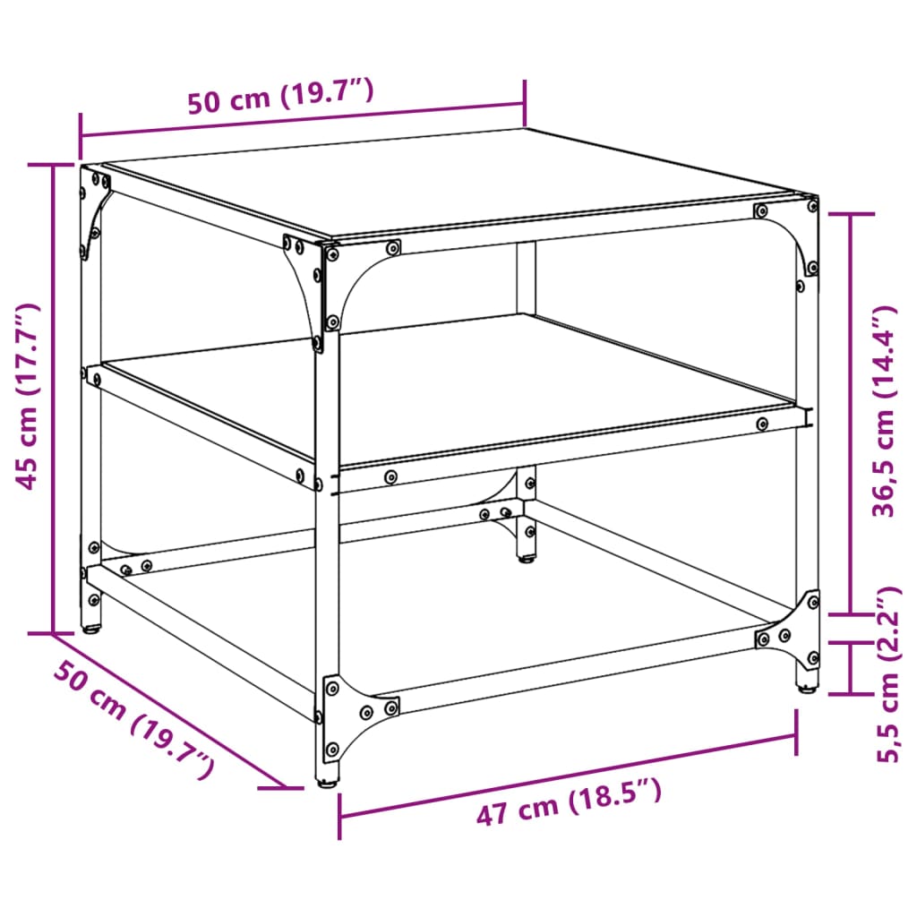 Salontafels 2 st met transparant glazen blad 50x50x45 cm staal is nu te koop bij PeponiXL, paradijselijk wonen!