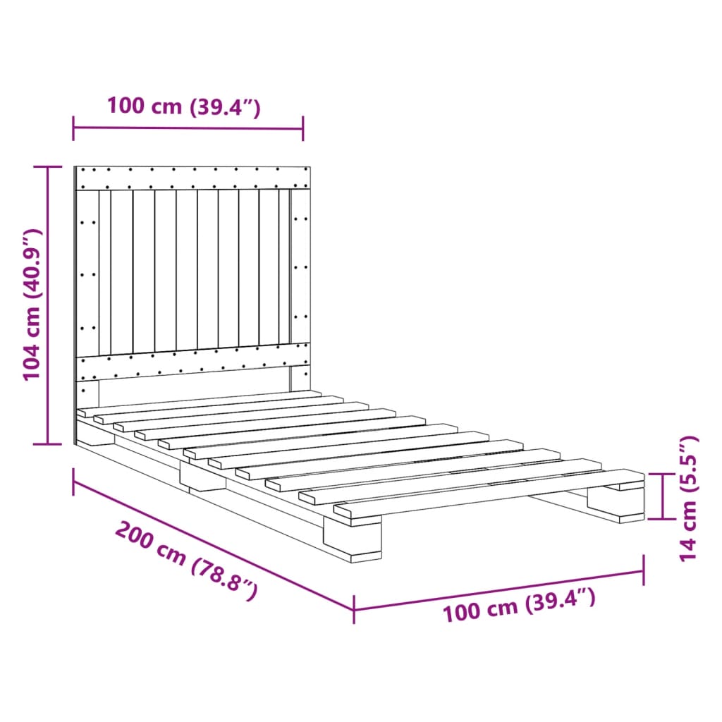 Bedframe met hoofdbord massief grenenhout 100x200 cm is nu te koop bij PeponiXL, paradijselijk wonen!