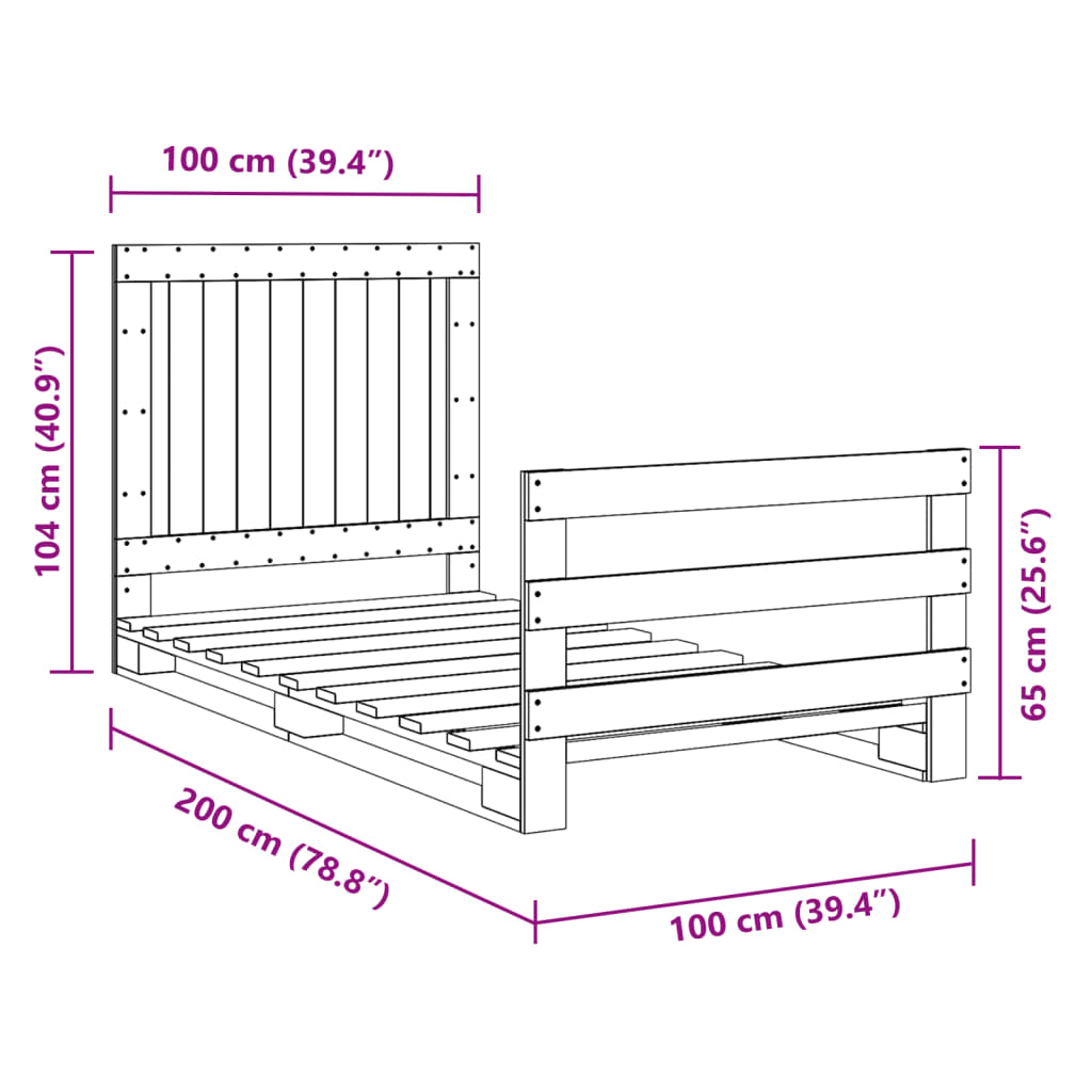 Bedframe met hoofdbord massief grenenhout 100x200 cm is nu te koop bij PeponiXL, paradijselijk wonen!
