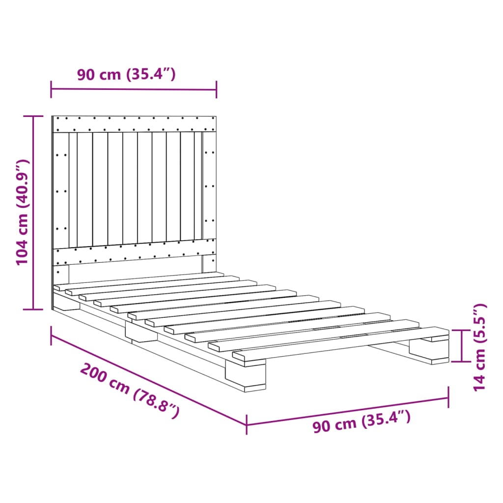 Bedframe met hoofdbord massief grenenhout grijs 90x200 cm is nu te koop bij PeponiXL, paradijselijk wonen!