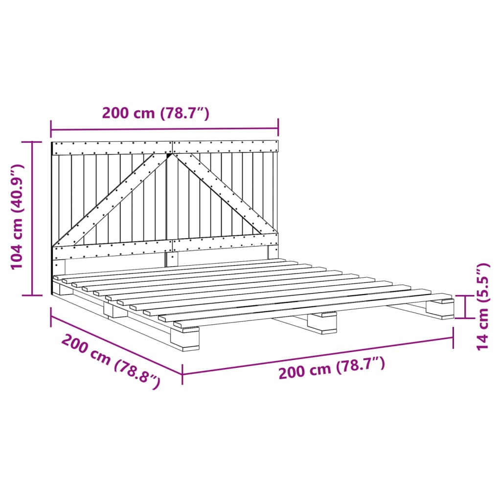 Bedframe met hoofdbord massief grenenhout 200x200 cm is nu te koop bij PeponiXL, paradijselijk wonen!