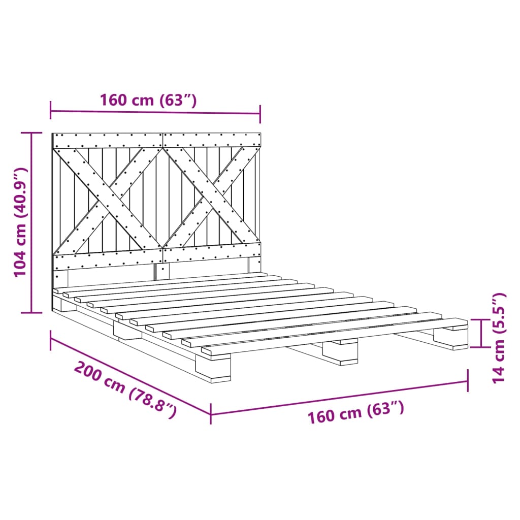 Bedframe met hoofdbord massief grenenhout 160x200 cm is nu te koop bij PeponiXL, paradijselijk wonen!