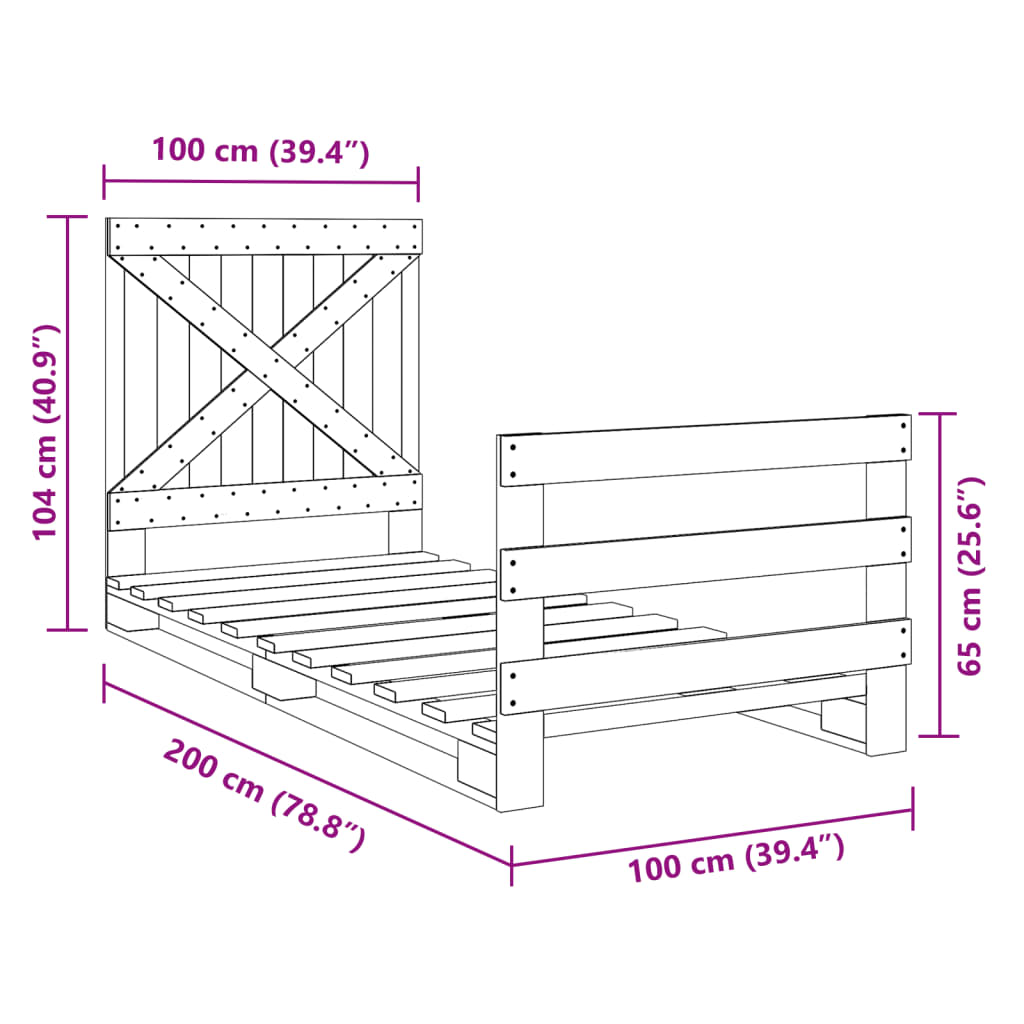 Bedframe met hoofdbord massief grenenhout 100x200 cm is nu te koop bij PeponiXL, paradijselijk wonen!