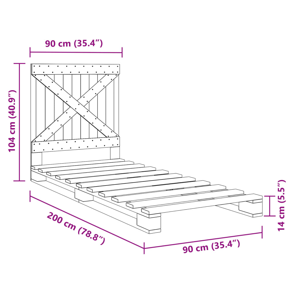 Bedframe met hoofdbord massief grenenhout grijs 90x200 cm is nu te koop bij PeponiXL, paradijselijk wonen!