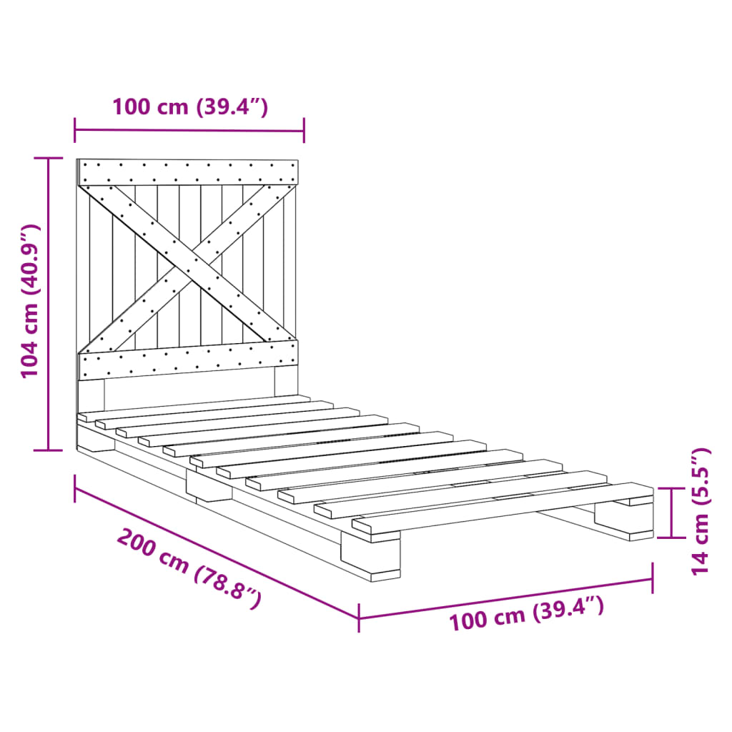Bedframe met hoofdbord massief grenenhout grijs 100x200 cm is nu te koop bij PeponiXL, paradijselijk wonen!