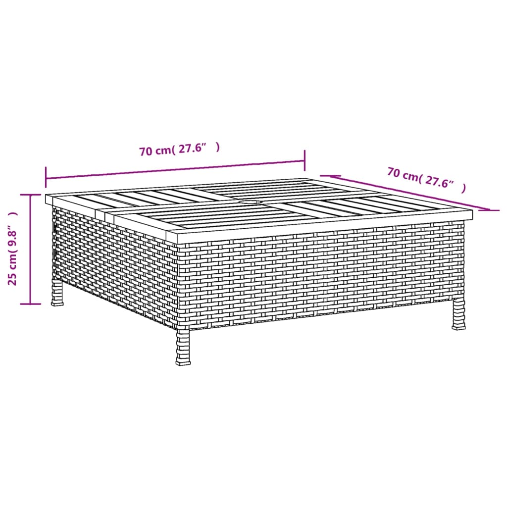 Tuintafel 70x70x25 cm poly rattan en acaciahout grijs is nu te koop bij PeponiXL, paradijselijk wonen!
