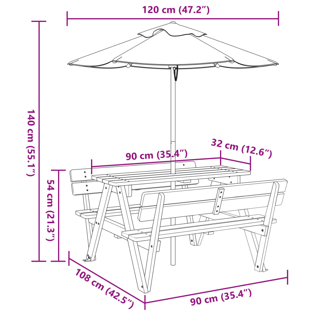 Picknicktafel voor 4 kinderen met parasol massief vurenhout is nu te koop bij PeponiXL, paradijselijk wonen!