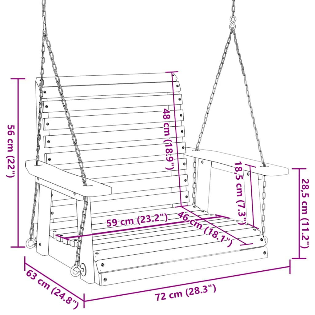 Tuinschommelstoel met metalen kettingen massief vurenhout zwart is nu te koop bij PeponiXL, paradijselijk wonen!