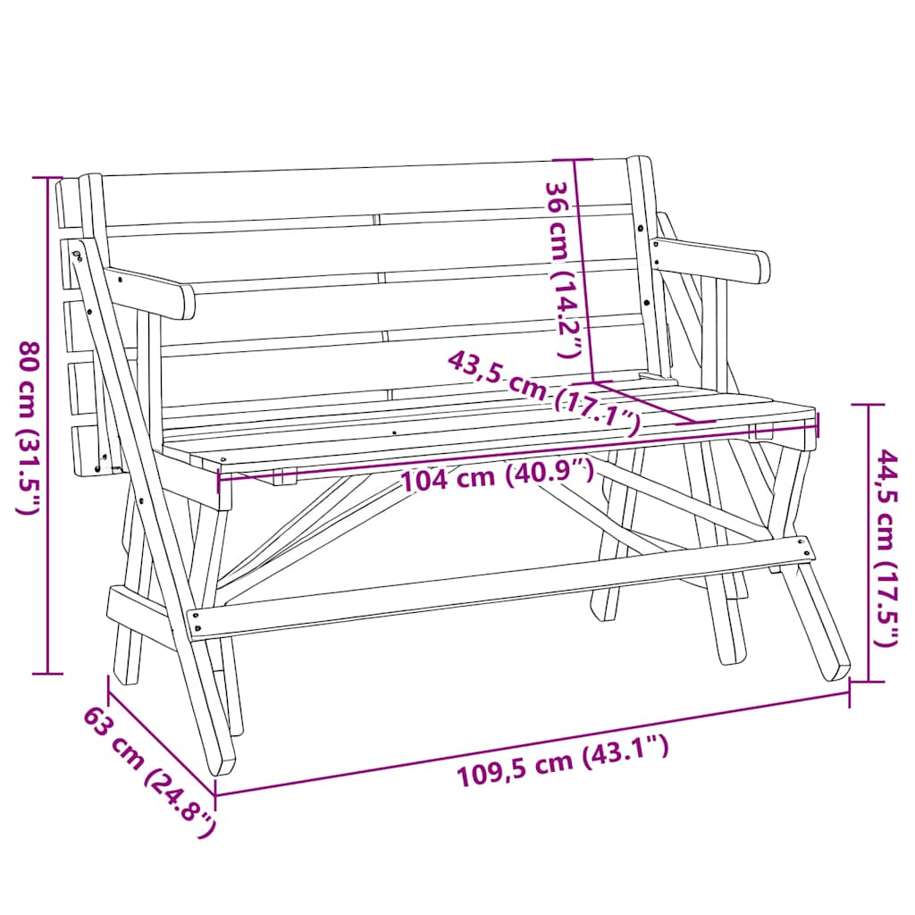 Picknicktafel met banken 2-in-1 ombouwbaar massief vurenhout is nu te koop bij PeponiXL, paradijselijk wonen!