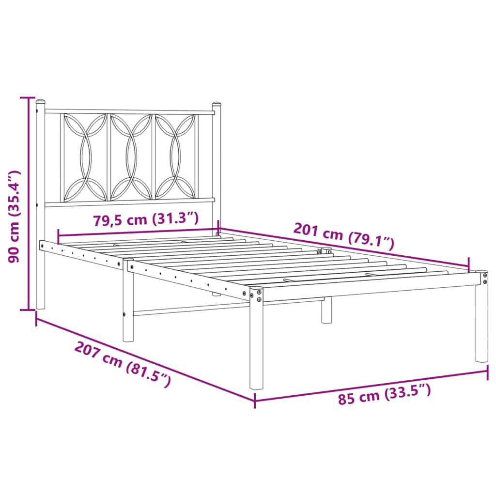 Bedframe met hoofdbord metaal zwart 80x200 cm is nu te koop bij PeponiXL, paradijselijk wonen!