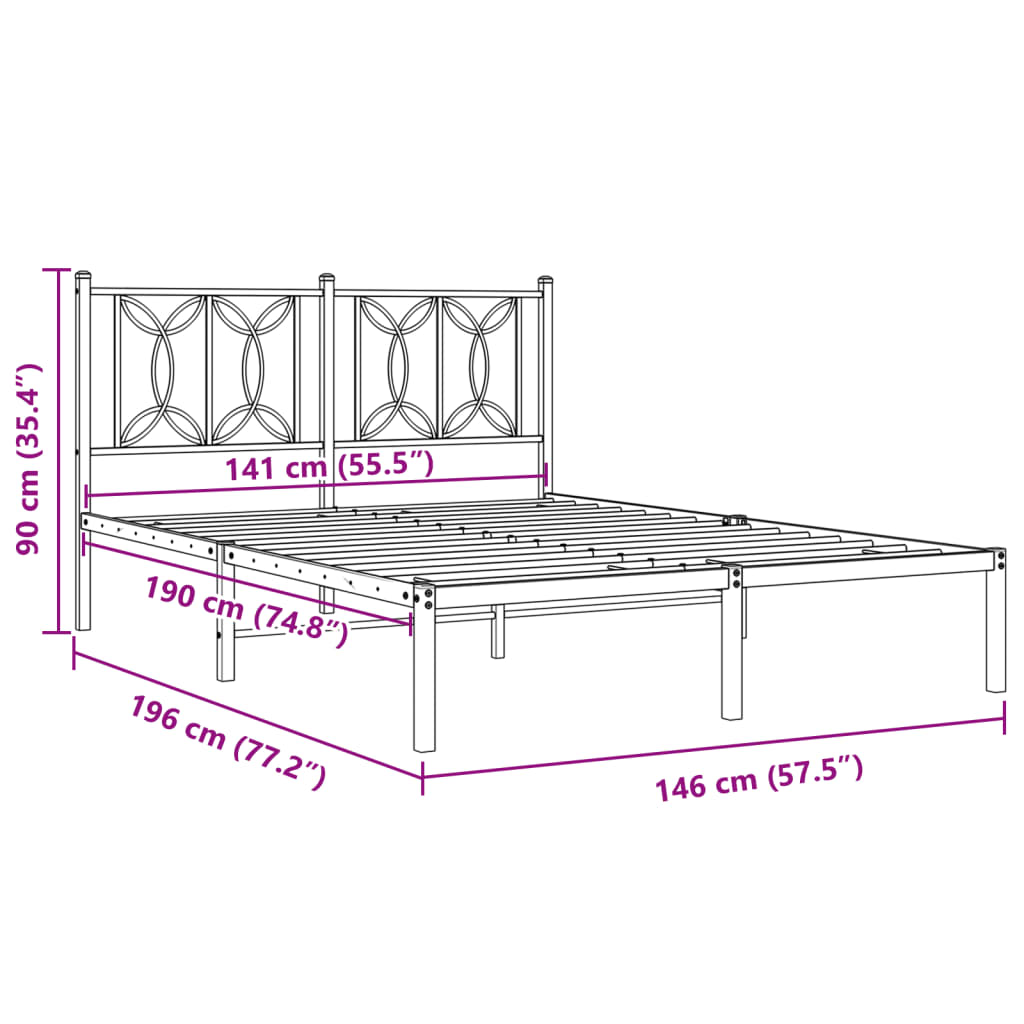 Bedframe met hoofdbord metaal zwart 140x190 cm is nu te koop bij PeponiXL, paradijselijk wonen!